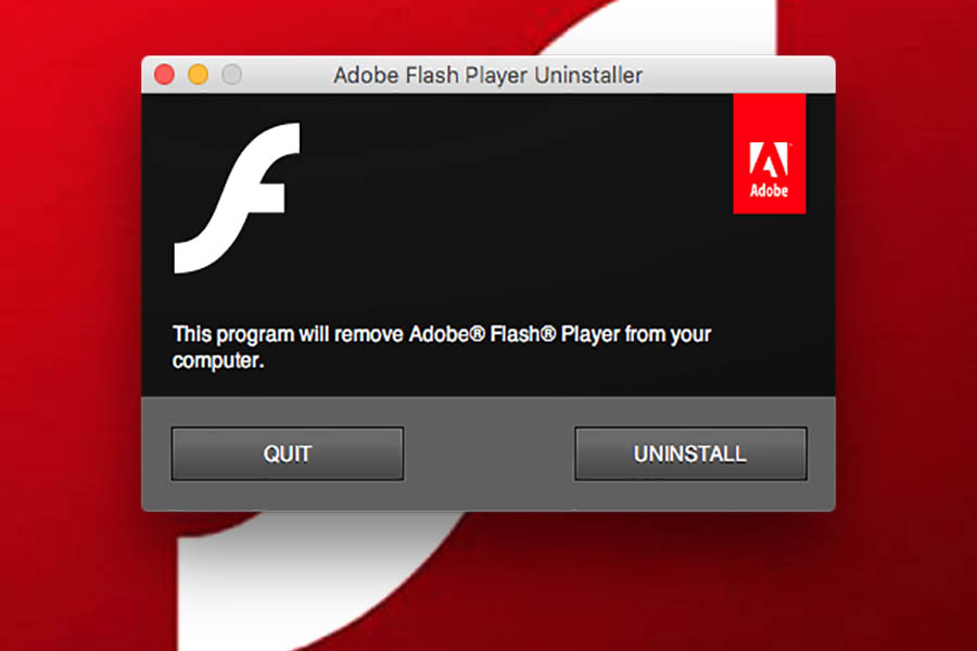 shows windows to uninstall flash player