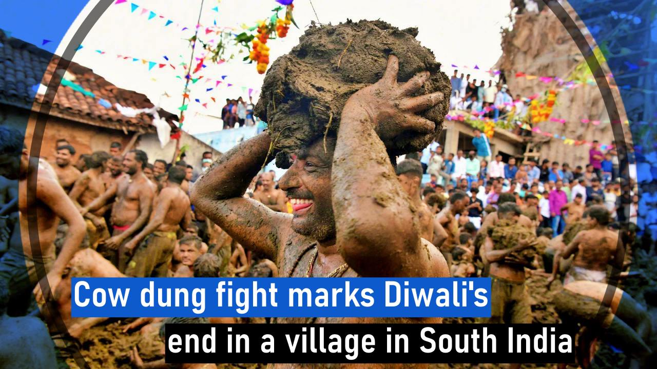 Cow dung fight marks Diwali’s end in a village in South India