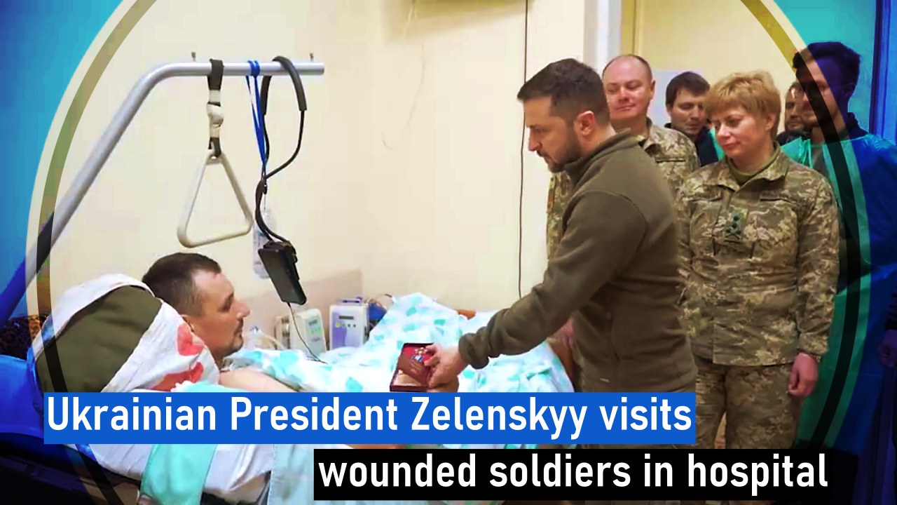 Ukrainian President Zelenskyy visits wounded soldiers in hospital